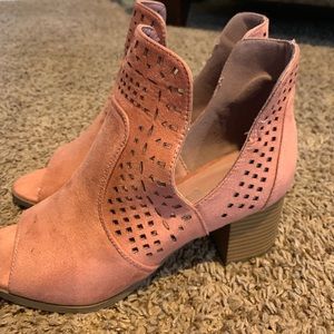 Pink open toed booties